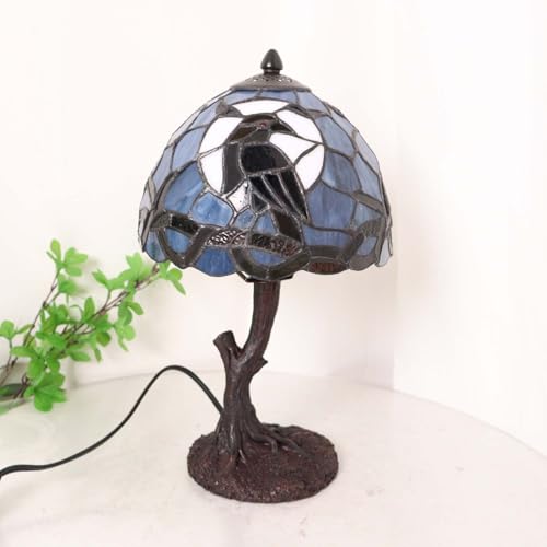 L12010 Raven Tiffany Style Stained Glass Table Lamp
