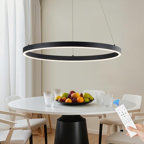Modern LED Ring Chandelier Black Chandeliers 24in Dimmable