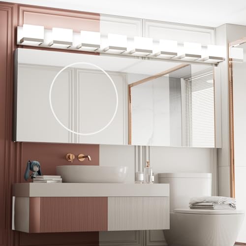 8 Lights LED Modern Vanity Light Brushed Nickel Bathroom Lighting Fixture Up and Down Bathroom Wall Light Over Mirror