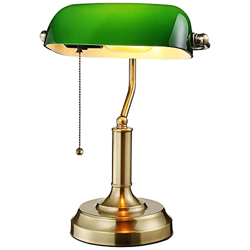 Green Glass Bankers Desk Lamp with Pull Chain