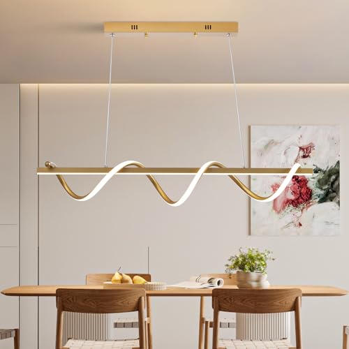 Modern Spiral LED Pendant Lighting 31.49 in Linear Chandelier for Dining Room 48W Dimmable 3000K