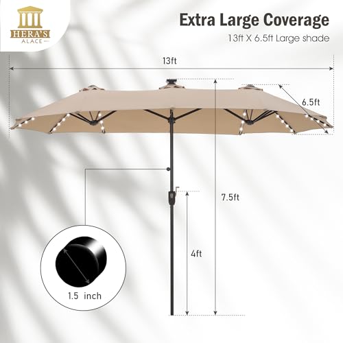 13 ft Patio Umbrella with 120 LED Solar Lights Double Sided Outdoor Umbrella for Patio 8 Colors Changing Table Umbrella Outdoor Patio for Garden Pool