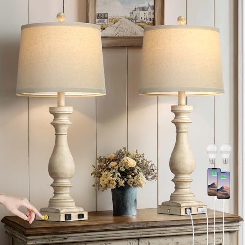 29" Tall Vintage Table Lamps Set of 2 (Beige)