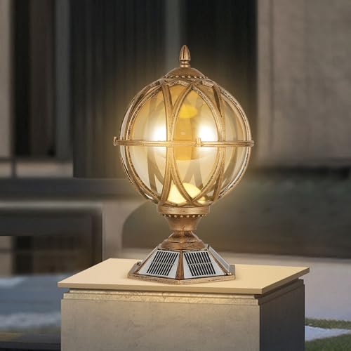 Solar Post Cap Light Victorian Globe Outdoor Waterproof Fence Pillar Lamps Solar Energy LED Exterior Column Lights Glass Ball Porch Lights Landscape Yard Street Light Deck Bollard Pedestal Light