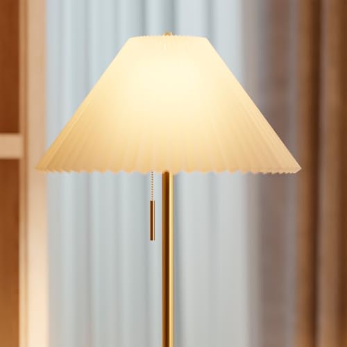 62" Brass Floor Lamp with Pleated Fabric Shade