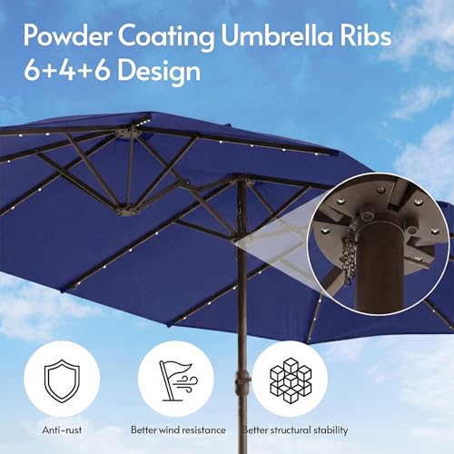 15ft Double Sided Patio Umbrella with Solar Lights and Base Included