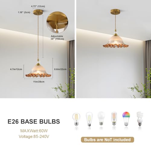 1 Pack Vintage Brushed Gold Crystal Amber Glass Pendant Light Fixture (Golden And Amber / 1-Light)
