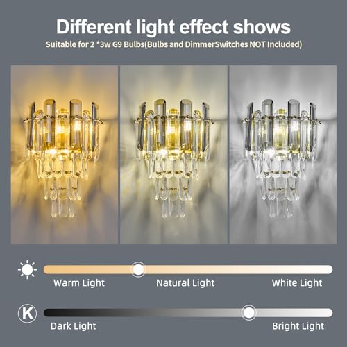 Modern Crystal Wall Sconces Gold Wall Sconce Set of Two Bathroom Vanity Light Fixtures Bedside Wall Light for Living Room Bedroom Hallway Foyer G9 Bulbs (2 Count)