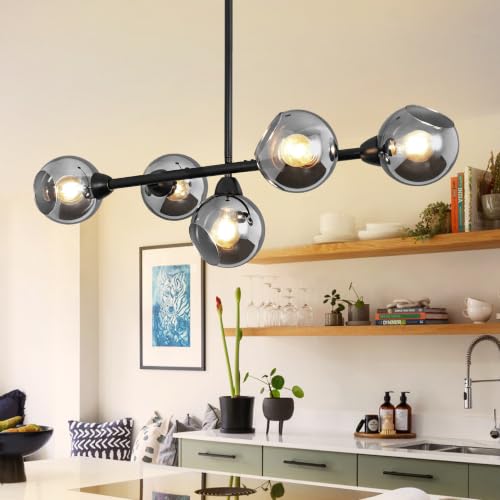 Black Linear Chandeliers for Dining Room 5 Lights Modern Sputnik Chandelier