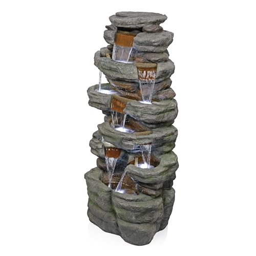 TZL352 Outdoor Floor Stone Tower Fountain with LED Lights