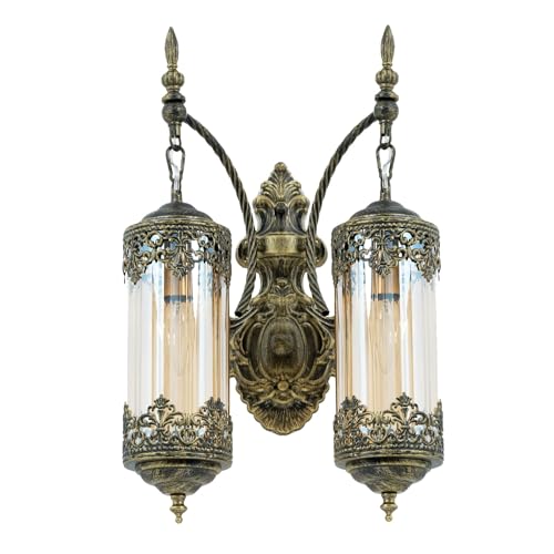 Antique Gothic Amber Glass Wall Sconce for Bedroom
