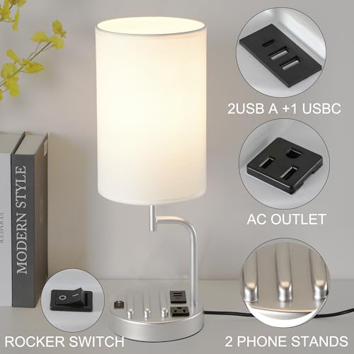 Table Lamp with 3 USB Charging Ports (2 Count)
