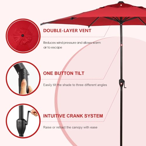 9FT Lyon Outdoor Patio Umbrella Outdoor Table Umbrella with Push Button Tilt and Crank Market Umbrella 6 Sturdy Ribs UV Protection Waterproof for Garden Deck Backyard Pool