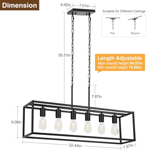 6 Light Black Chandeliers for Dining Room