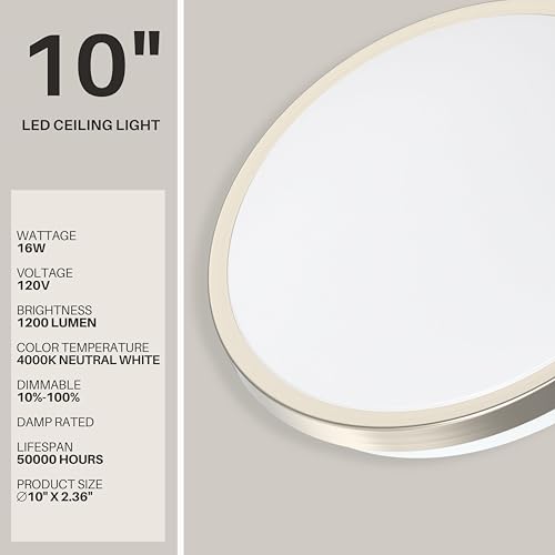 LED Ceiling Light Flush Mount 10 Inches Ceiling Light Fixture Dimmable for Bathroom