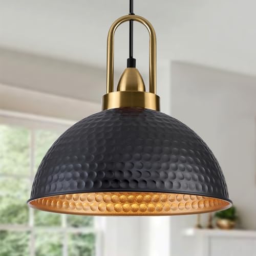 Black Pendant Lights Kitchen Island Industrial Adjustable Height Vintage Farmhouse Dome Hanging Light Fixtures for Barn (2 Count)