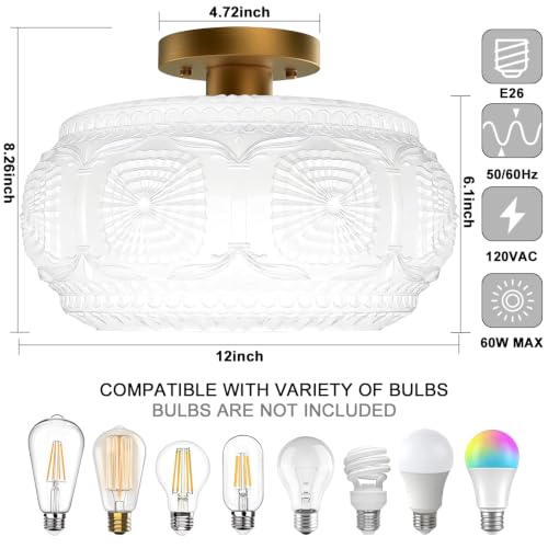 12" Milk Glass Semi Flush Mount Ceiling Light Fixture