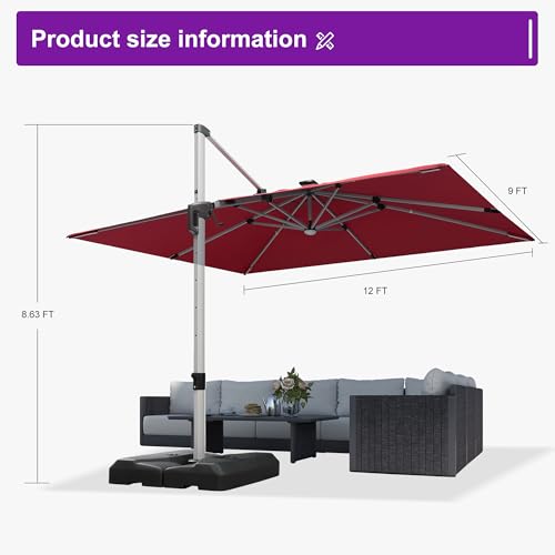 Cantilever Umbrella 9' X 12' Solar LED Light Patio Deck