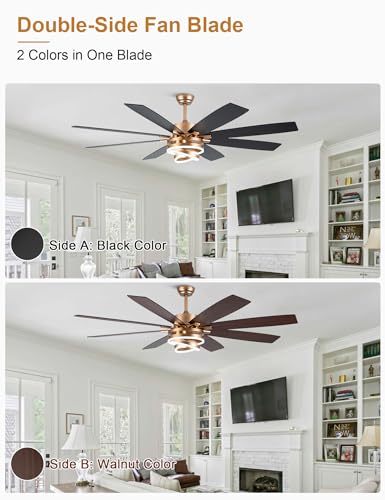 72 Inch Large Gold Modern Ceiling Fans with Lights