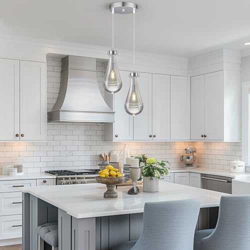 Raindrop Pendant Lights Kitchen Island Teardrop Chrome Hanging Light Fixtures Clear Solid Glass Pendant Light Modern Chandeliers for Dining Room Porch Corridor Living Room