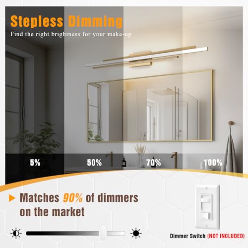 48" Gold LED Bathroom Light Fixtures Long Vanity Lights Over Mirror Lighting Lamps Wall Mount Lighting Over Vanity Picture Indoor 5CCT