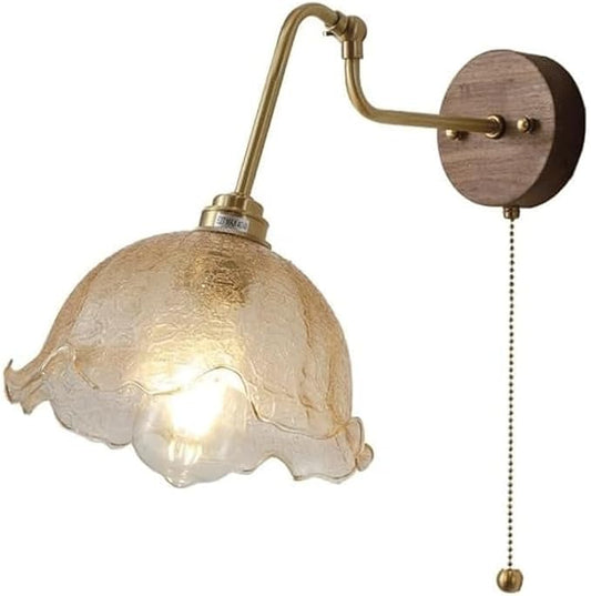 Japanese Wabi-sabi Style Glass Wall Lamps with E26/E27 Base Full Copper Walnut Wall Sconces Creative Simple Zipper Switch Bedroom Bedside Living Room Study Hotel Wall Light
