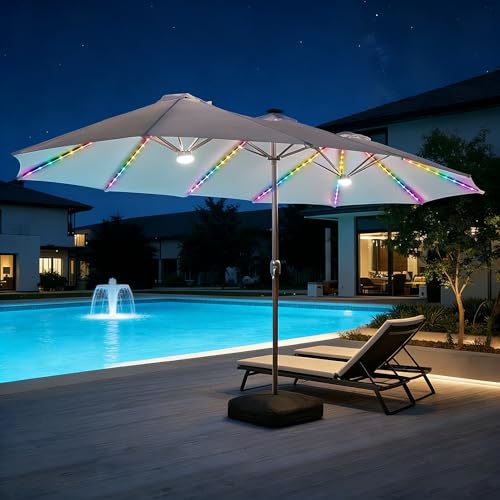 15 ft Large Patio Umbrella with Color Changing Lights