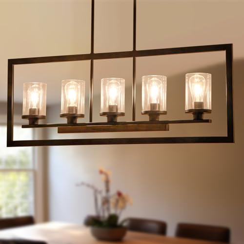 Farmhouse 5 Light Dining Room Pendant Light Fixture with Clear Glass Shades