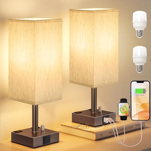 Brown Bedside Table Lamps Set of 2