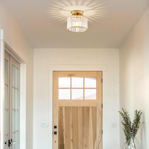 Crystal Gold Semi Flush Ceiling Light 8.66 Inch