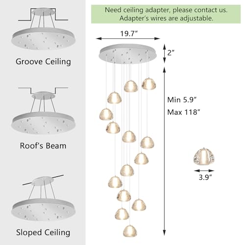 14 Light Modern Chandeliers for Entrance High Ceiling Chandelier Long Lights Fixture LED Ceiling Light Bubble Crystal for Hallway Foyer Stairwell