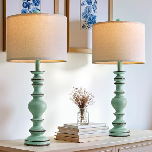27" Distressed Teal Table Lamps Set of 2