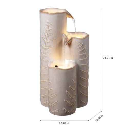 Triple Column Ivory Ceramic Fountain