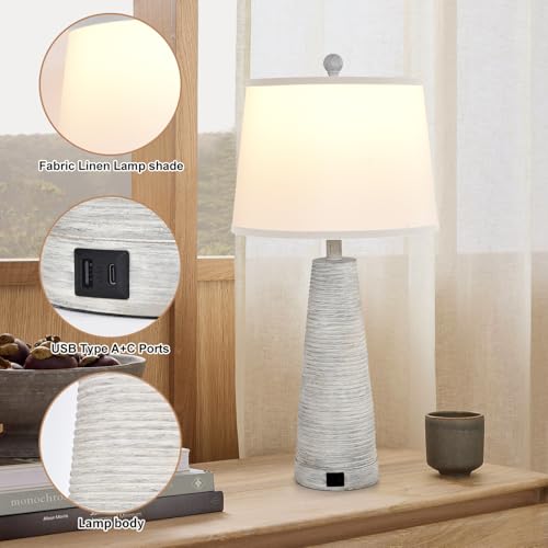 Nightstand Lamp Bedside Lamps Set of 2 Vintage Rustic Farmhouse Table Lamp 3 Way Dimmable Horizontal Stripe Light (2 Count)