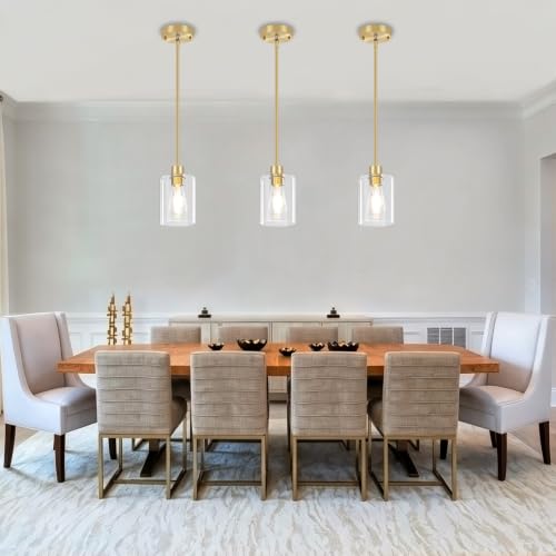 3 Pack Brushed Gold Pendant Lights Kitchen Island Glass Hanging Lighting
