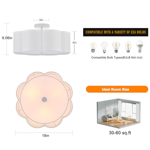18" Large Semi Flush Mount Ceiling Light