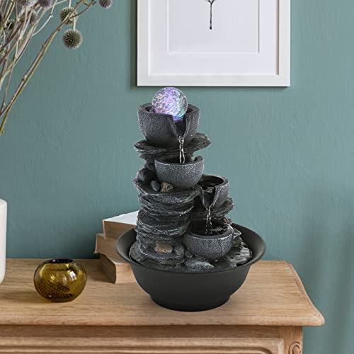 Water Fountain Tabletop Waterfall Fountains Indoor with LED