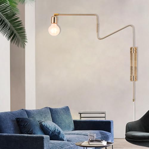 Industrial Brass Plug in Swing Arm Wall Sconces