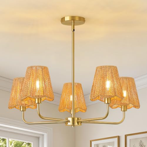 Rattan Chandelier for Dining Room Gold Boho Chandelier for Bedroom