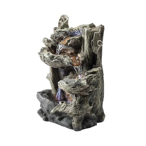 14"H Indoor Tiered Log Tabletop Fountain with LED Lights