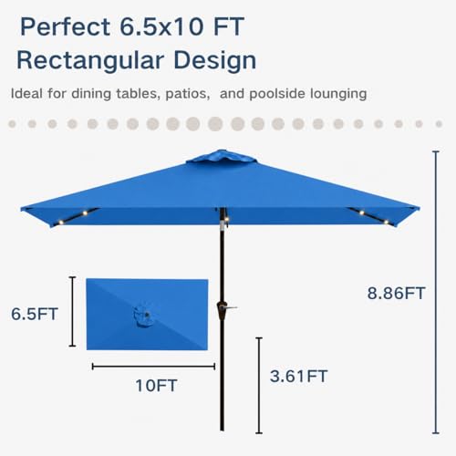 6.5 x 10ft Rectangular Patio Umbrella with Solar Lights