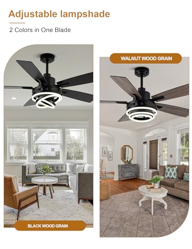 52" Black Modern Chandelier Ceiling Fan with Lights