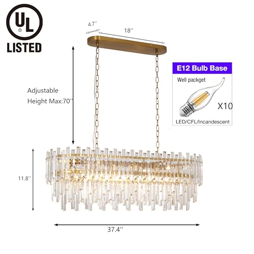 Modern Rectangular Crystal Chandelier Gold Finish Linear Pendant 10
