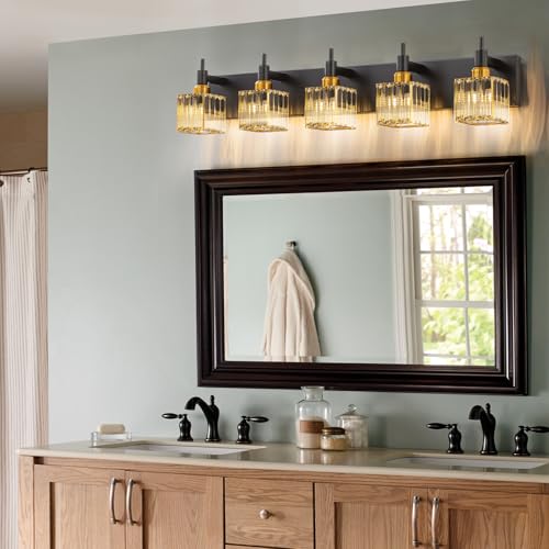 Modern Crystal Bathroom Vanity Light Black Gold 5