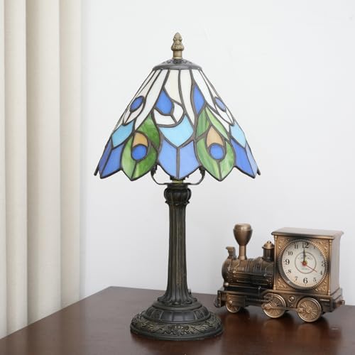 Tiffany Style Stained Glass Table Lamp Peacock's Tail Small Table Lamp Bedroom Bedside Lamp Living Room Dining Room Office Decoration Desk Lamp Home Decoration Creative Gift