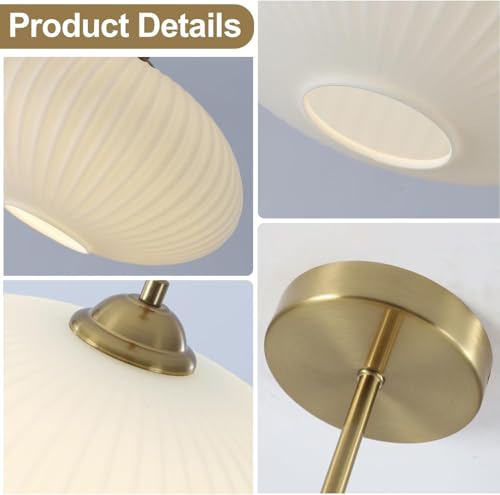 Mid Century Modern Brass Semi Flush Mount Ceiling Light Small Ribbed Milk Glass Flush Mount Ceiling Light Gold and White Flush Mount Light Vintage Hallway Lighting Fixtures