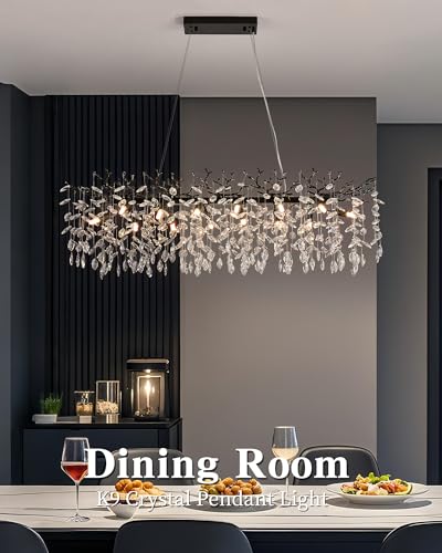 Modern Black Crystal Chandeliers for Living Room