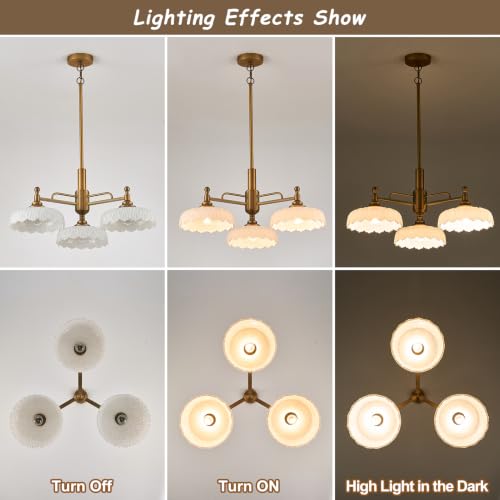 Chandelier Pendant Lights Fixture Vintage Pendant Lighting Fixtures 3 Lights Brass Chandelier E26 Base White Glass Hanging Lamp for Kitchen Island Dining Room Living Room