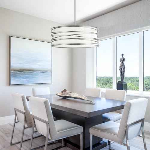 19.7" Drum Chandelier 5-Light Brushed Nickel Modern Pendant Light Adjustable Hanging Lighting Chandeliers for Dining Room Kitchen Island Foyer Living Room Bedrooms