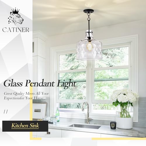 16" Farmhouse Hammered Glass Pendant Light